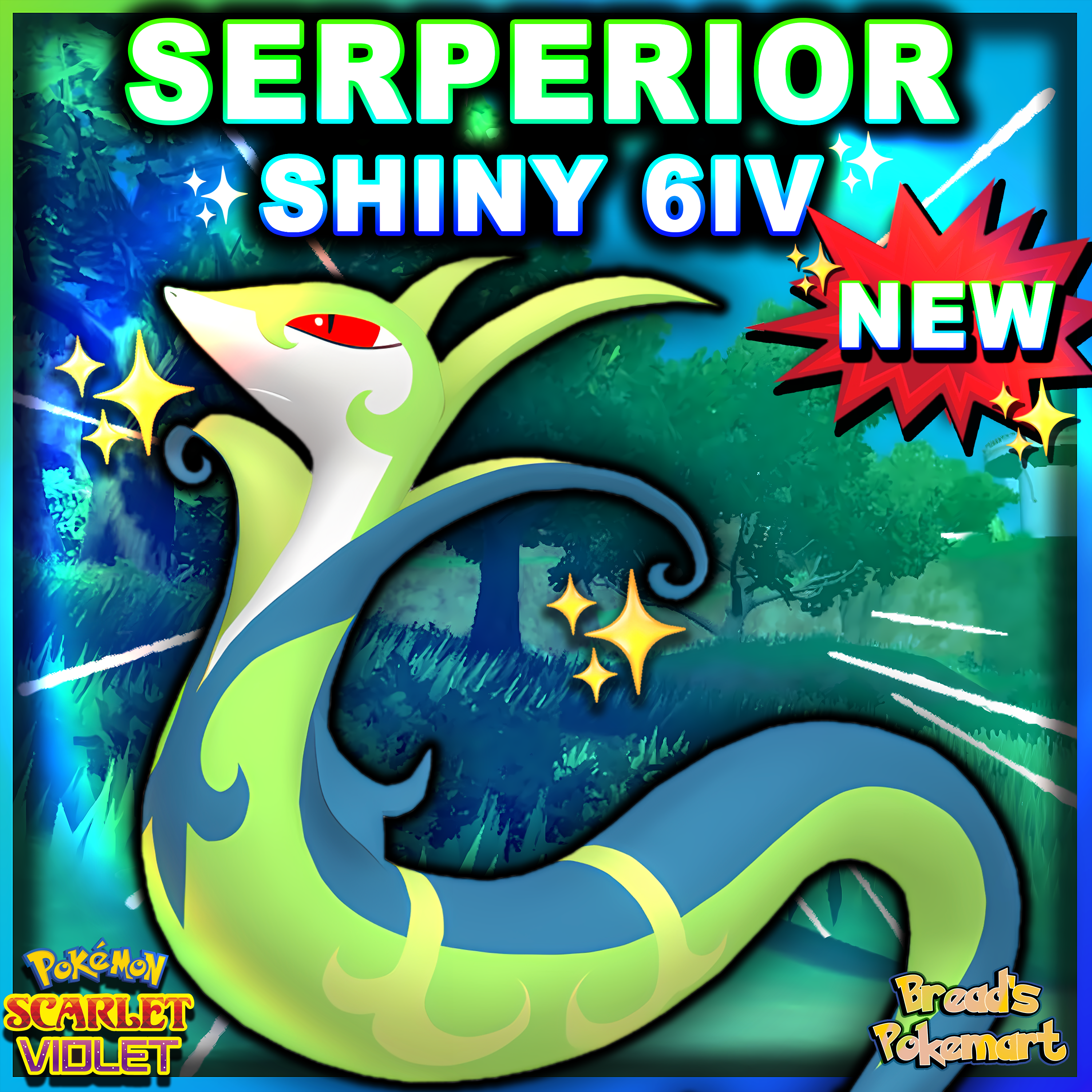 shiny serperior pokemon card Shiny 6IV Serperior - Battle Ready + EVs