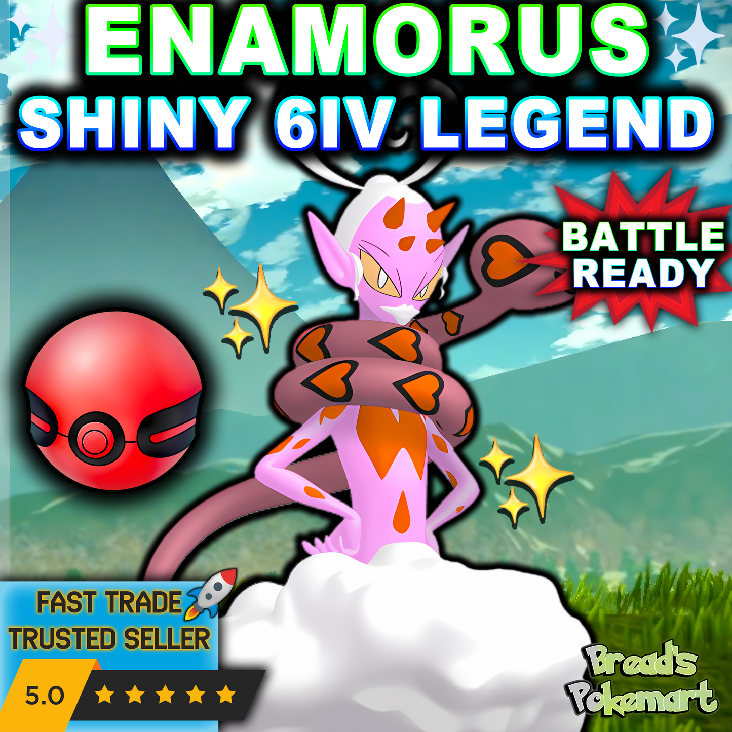 Shiny 6IV Enamorus Incarnate EVENT - lv100 Mythical - Battle Ready + EVs - 2025 "HOME"
