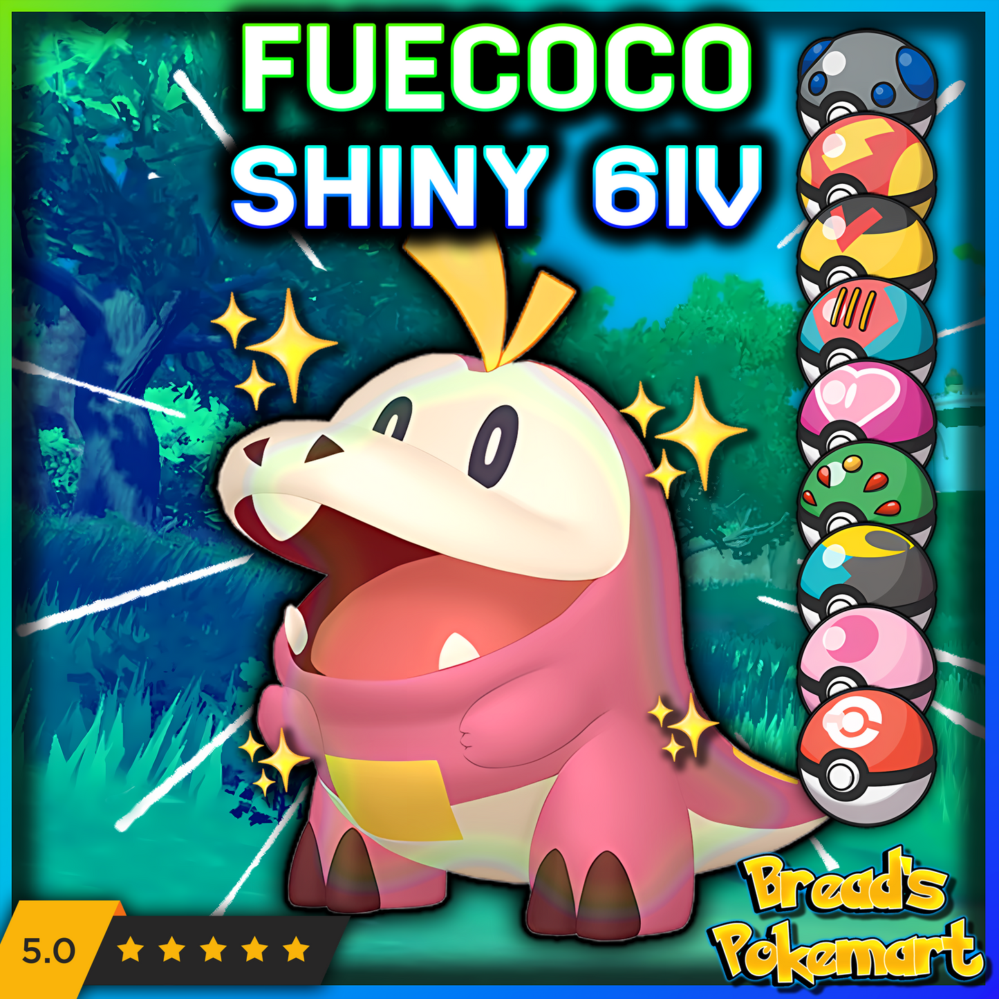 Shiny 6IV Fuecoco - ANY BALL - lv1 - Paldea Starter ready to raise!