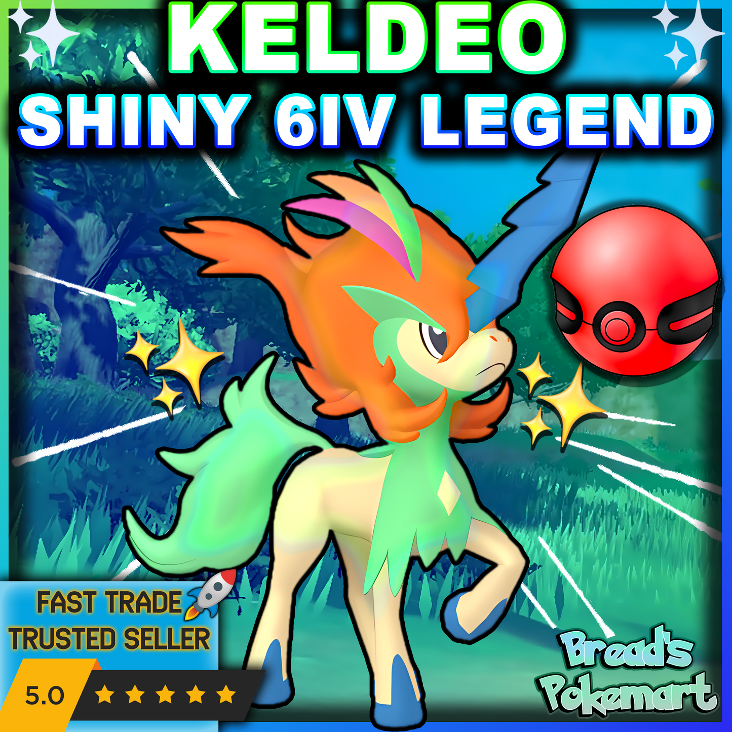 Shiny 6IV Keldeo Resolute EVENT - lv100 Mythical - Battle Ready + EVs - 2025 "HOME"