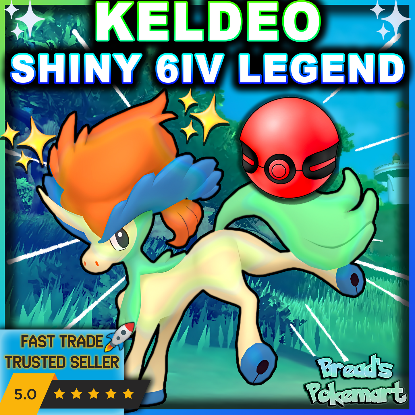 Shiny 6IV Keldeo EVENT - lv100 Mythical - Battle Ready + EVs - 2025 "HOME"