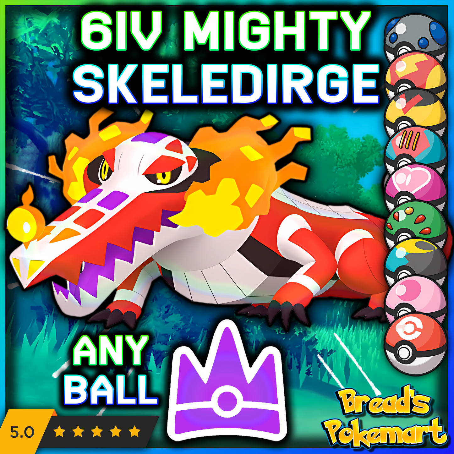 6IV Skeledirge Unrivaled - Mightiest Mark - Raid Caught - ANY BALL