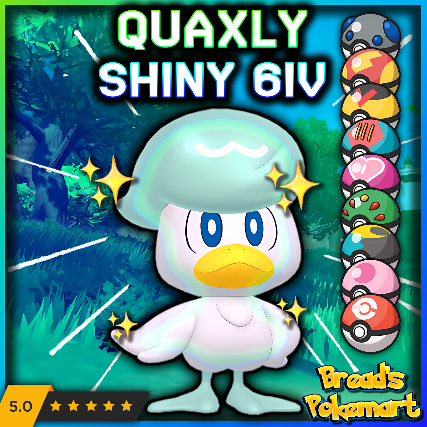 Shiny 6IV Quaxly - ANY BALL - lv1 - Paldea Starter ready to raise!