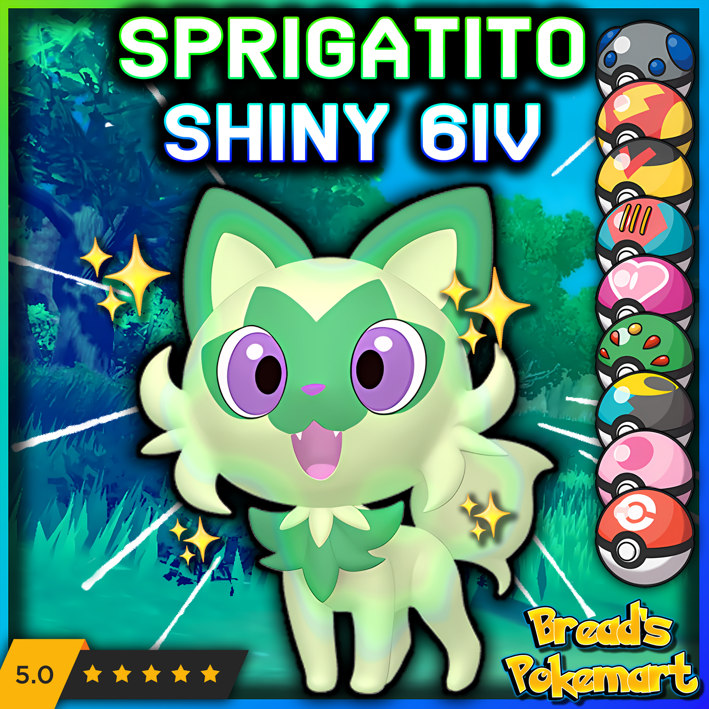 Shiny 6IV Sprigatito - ANY BALL - lv1 - Paldea Starter ready to raise!