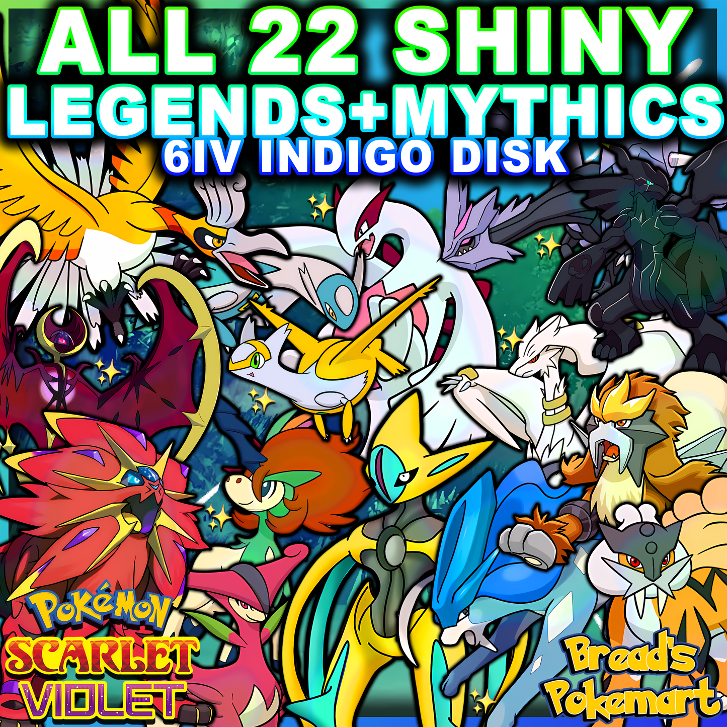 Shiny 6IV Indigo Disk NEW Legendaries - Bundle of 22 - Battle Ready +EVs