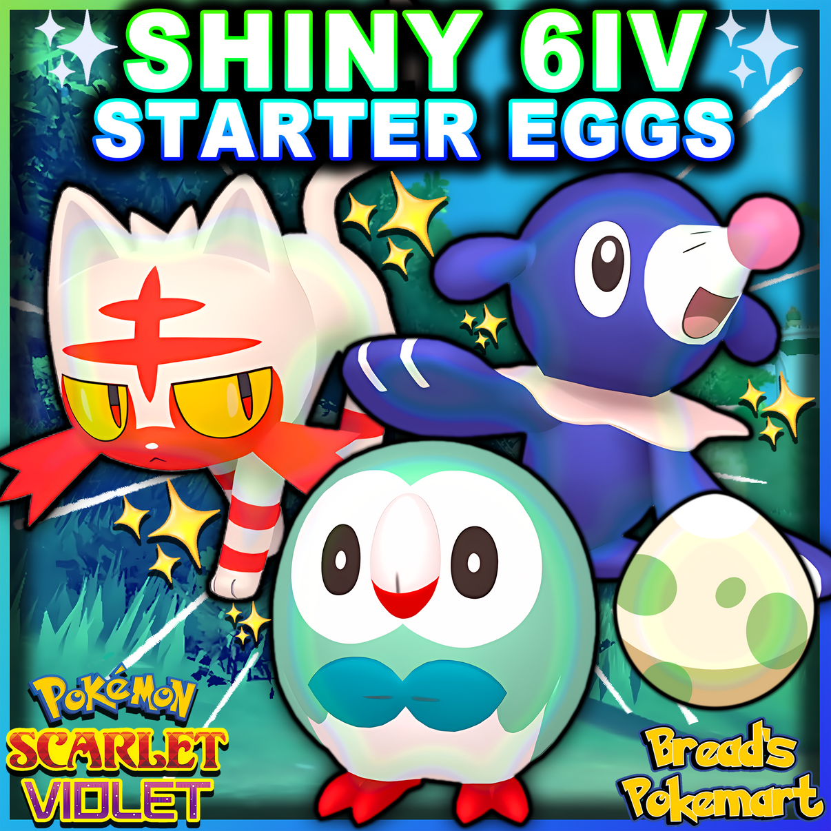 Shiny 6IV Alolan Starters - Rowlet + Popplio + Litten - Hatch your own ...