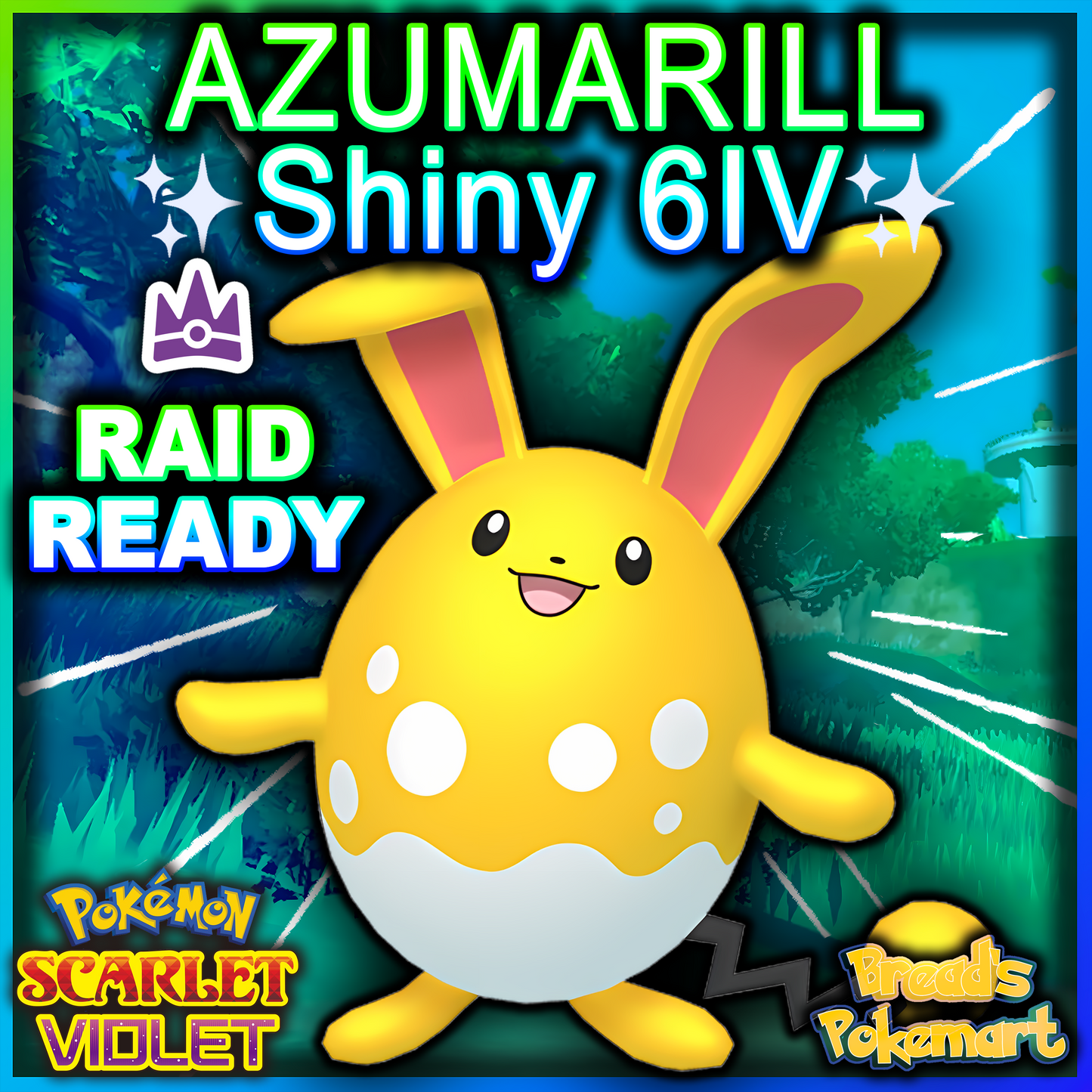 Shiny 6IV Azumarill - Tera Raid Ready OR Competitive Battle Set + EVs - lv100