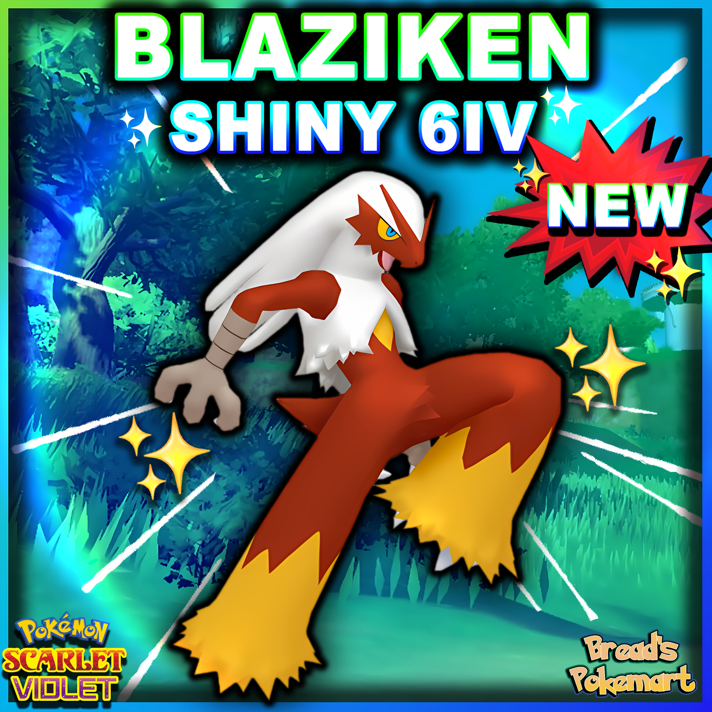 Shiny 6IV Blaziken - Battle Ready + EVs - lv100