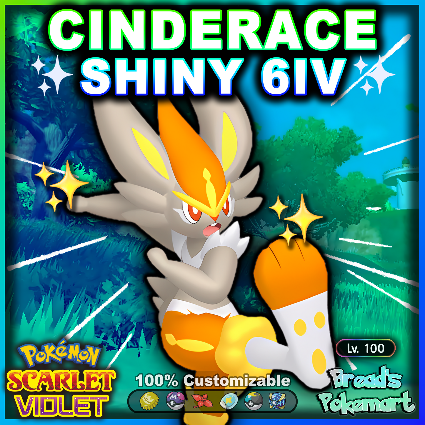 Shiny 6IV Cinderace - Battle Ready + EVs - lv100