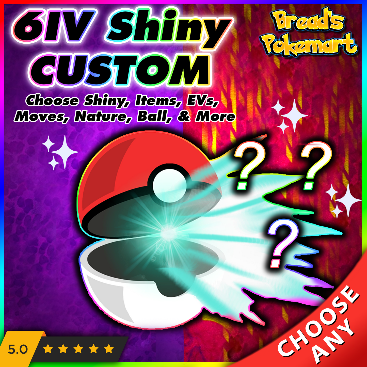 Any Game Fully Customizable Shiny or Non-Shiny 6IV Pokemon (1 Pokemon Per Quantity)