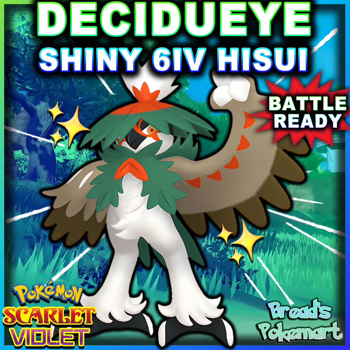 Shiny 6IV Hisuian Decidueye - Battle Ready + EVs - lv100