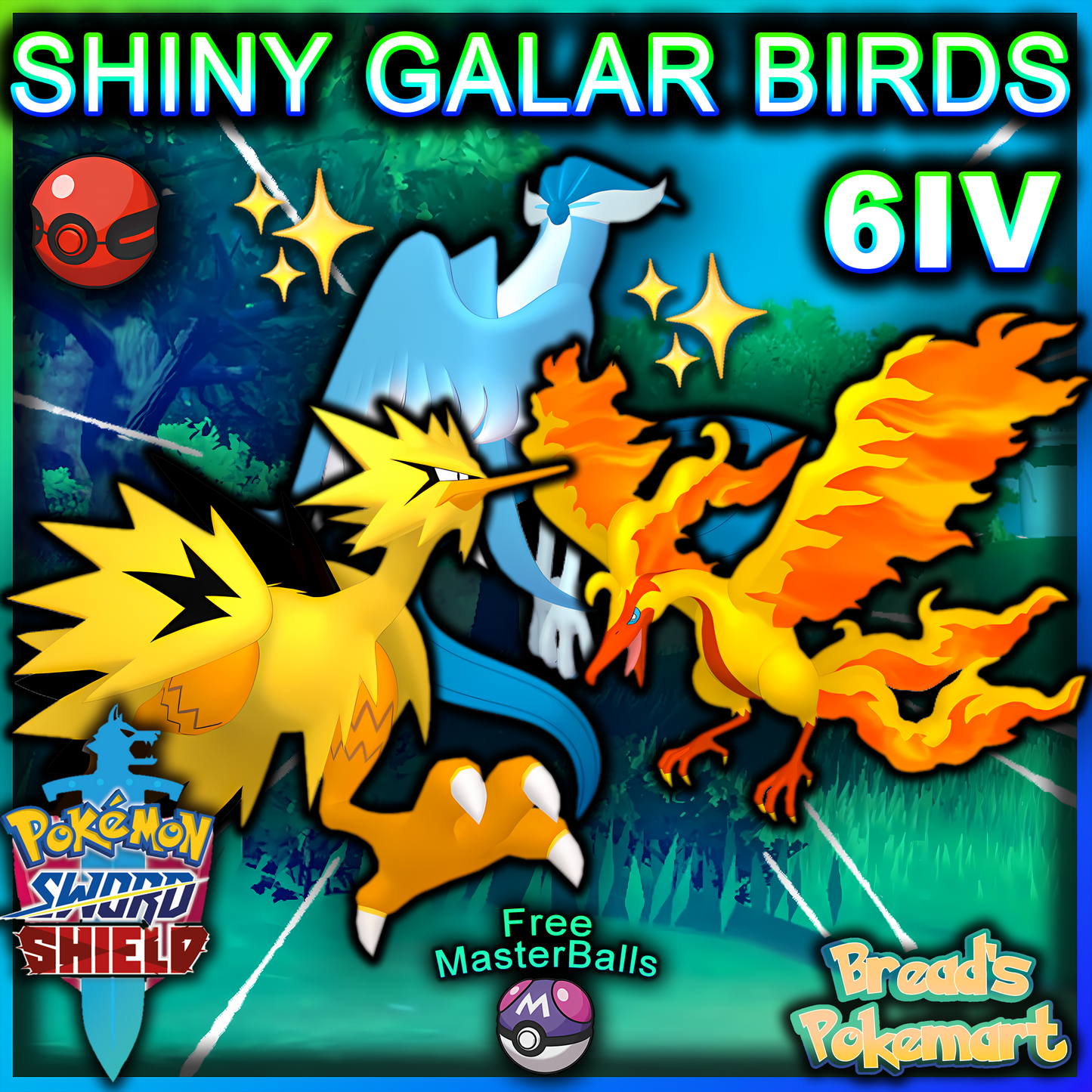 Shiny 6IV Galar Birds - Articuno Zapdos Moltres - lv100 Events