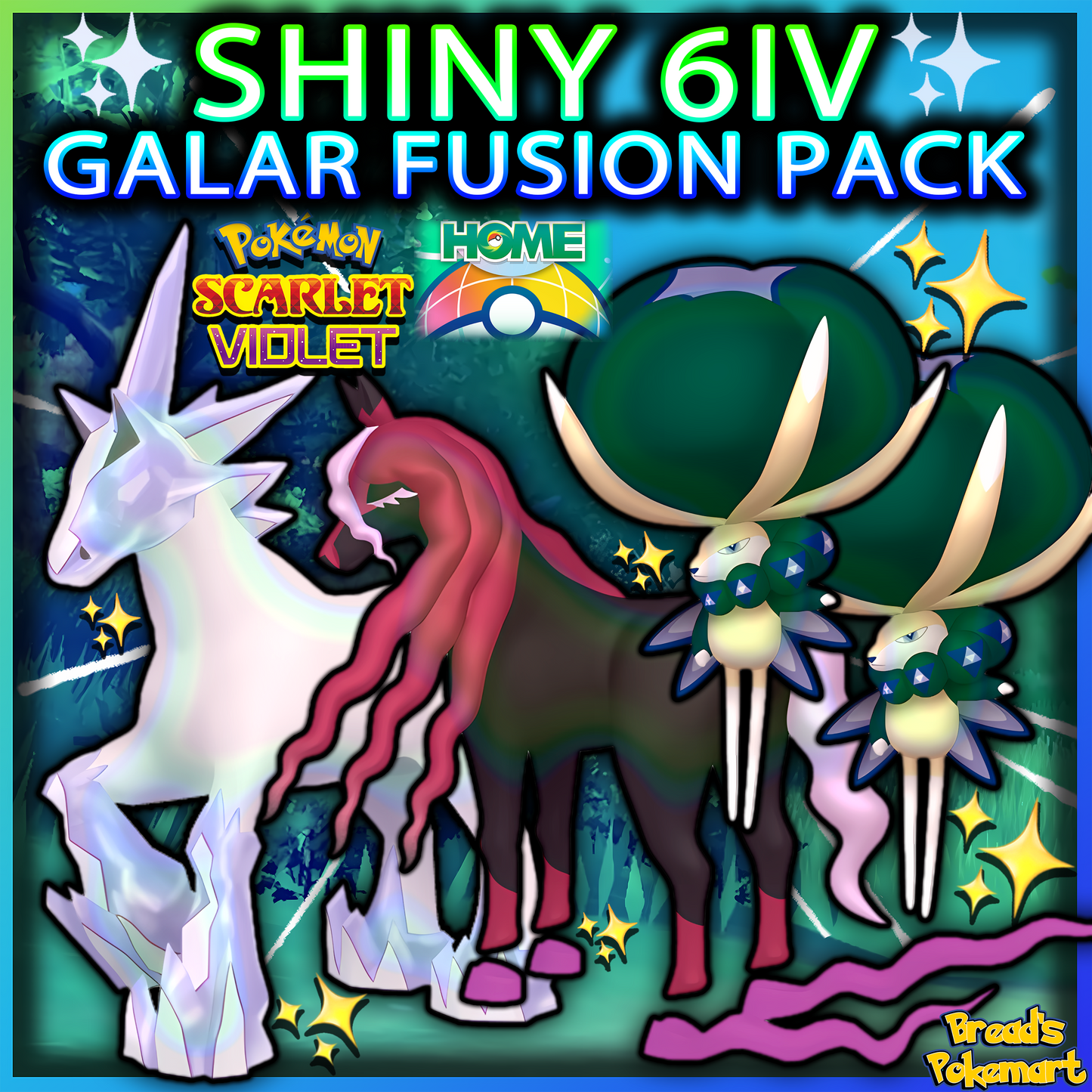 Shiny 6IV Galar Fusion Pack - Glastrier + Spectrier + 2x Calyrex - Unlocked Shiny Legendaries - lv100 + EVs - Home