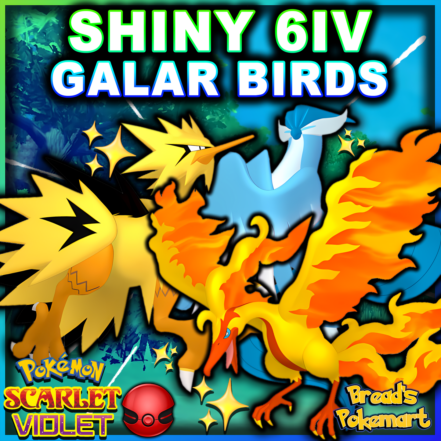 Shiny 6IV Galar Birds - Articuno, Zapdos, Moltres - lv100 +EVs