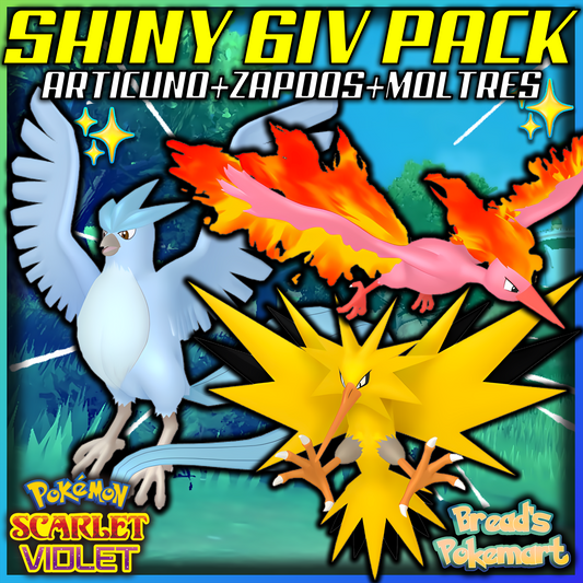 Shiny 6IV Kanto Birds - Articuno, Zapdos, Moltres - lv100 +EVs