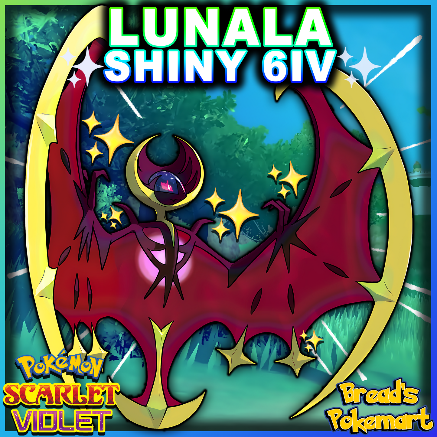 Shiny 6IV Lunala - lv100 Legendary - Battle Ready + EVs