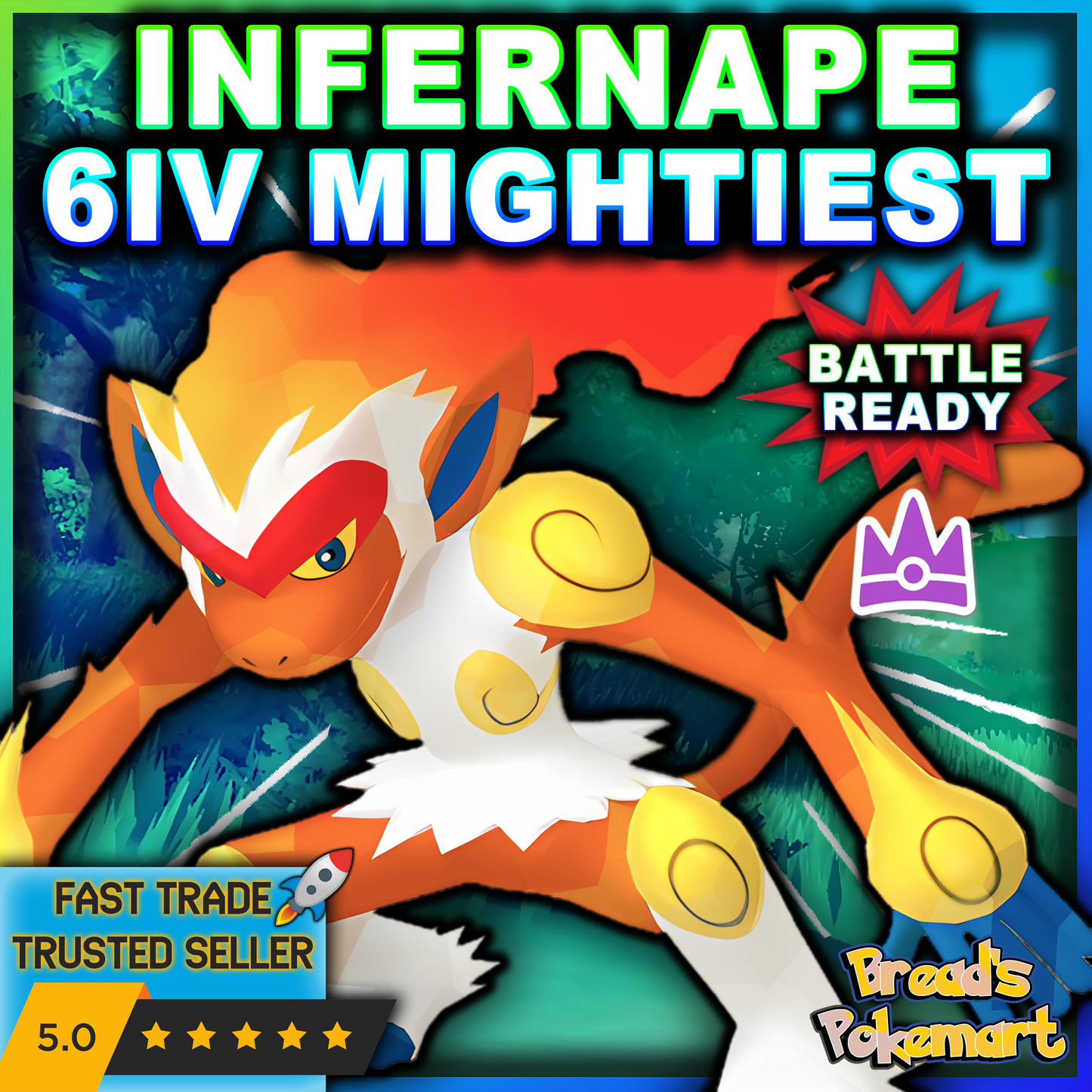 6IV Infernape Unrivaled - Mightiest Mark - Raid Caught - Battle Ready + EVs