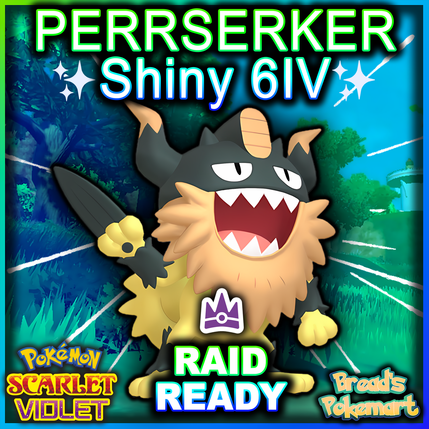 Shiny 6IV Perrserker - Tera Raid Ready OR Competitive Battle Set + EVs - lv100