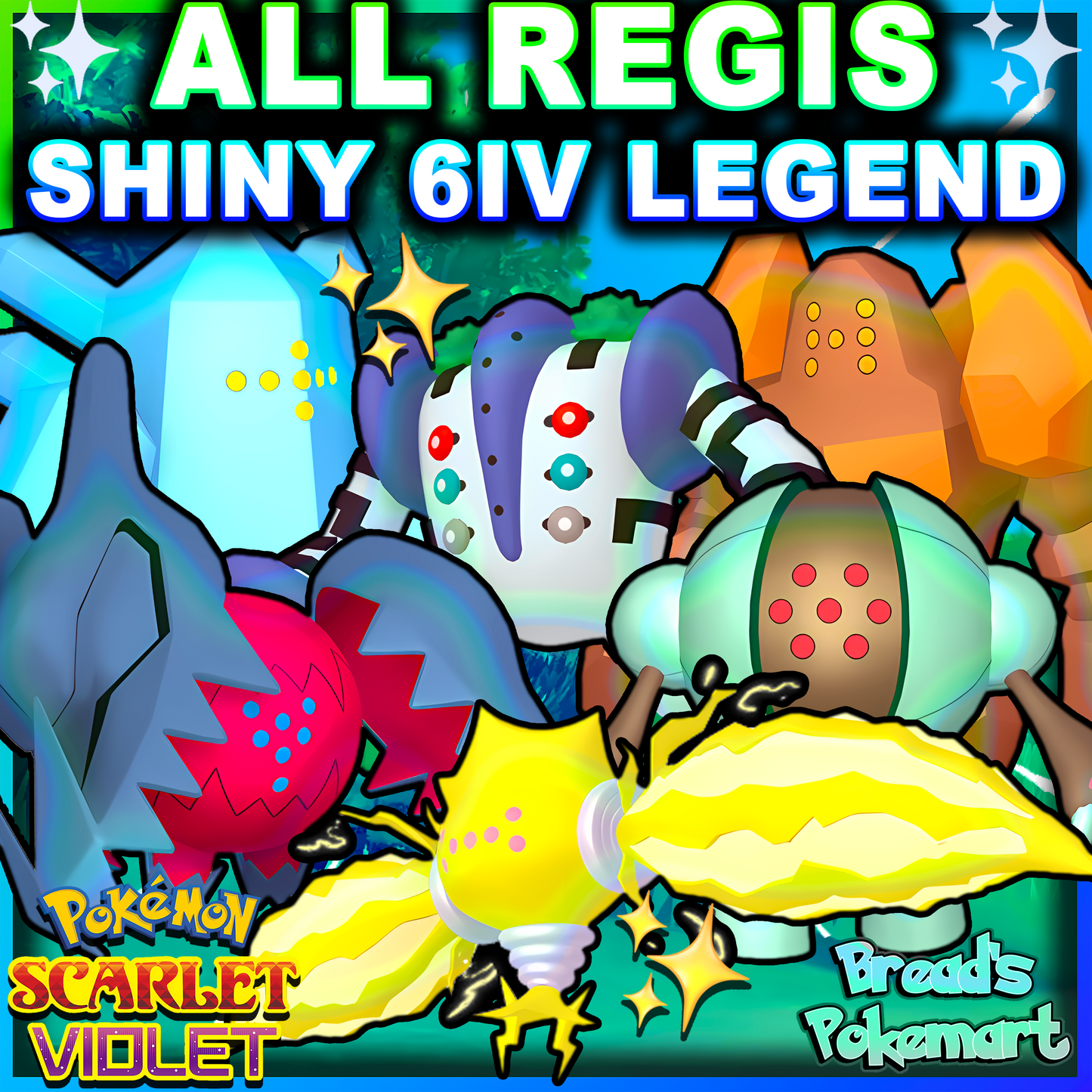 Shiny 6IV Regi Pack of 6 - Regidrago, Regieleki, Regigigas, Regirock, Registeel, Regice - lv100 +EVs