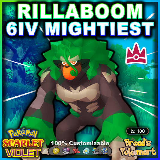 6IV Rillaboom Unrivaled - Mightiest Mark - Raid Caught - Battle Ready + EVs