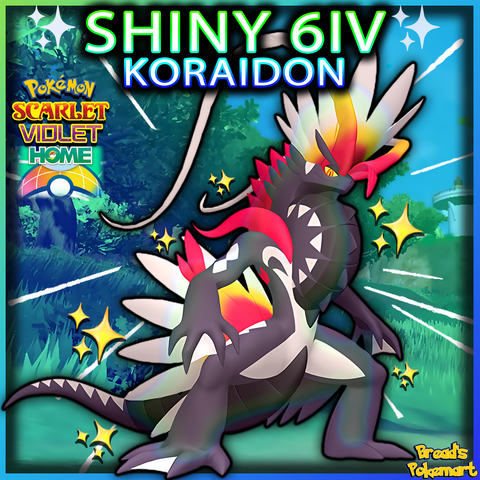 Shiny 6IV Koraidon - Unlocked Shiny Legendary - lv100 + EVs - Gamestop Bread's Pokemart Shiny 6IV Koraidon - Unlocked Shiny Legendary - lv100 + EVs - Gamestop Bread's Pokemart