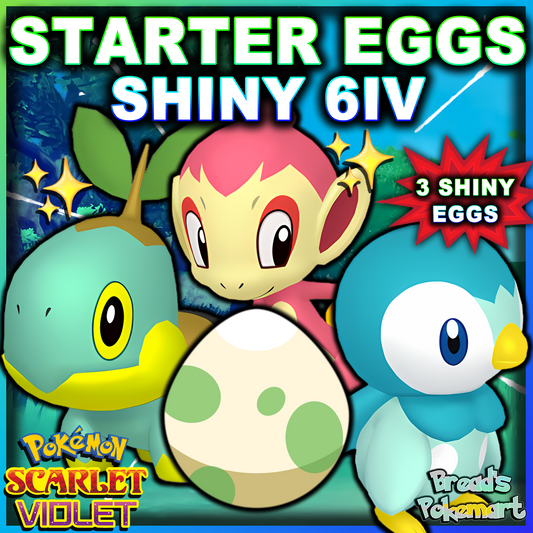 Shiny 6IV Sinnoh Starters - Chimchar + Piplup + Turtwig - Hatch your own shiny lv1 eggs!