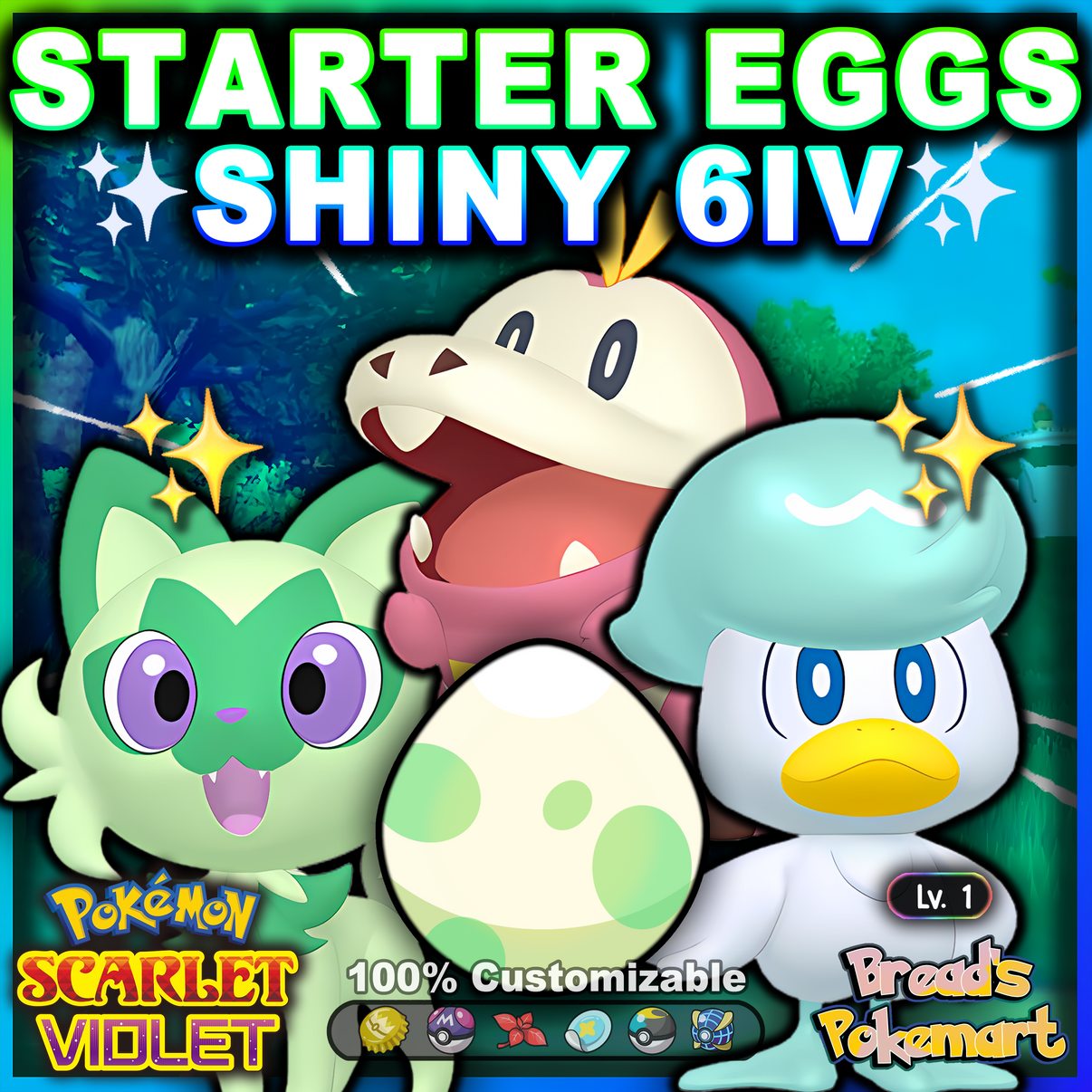 Shiny 6IV Paldean Starters - Sprigatito + Fuecoco + Quaxly - Hatch you ...