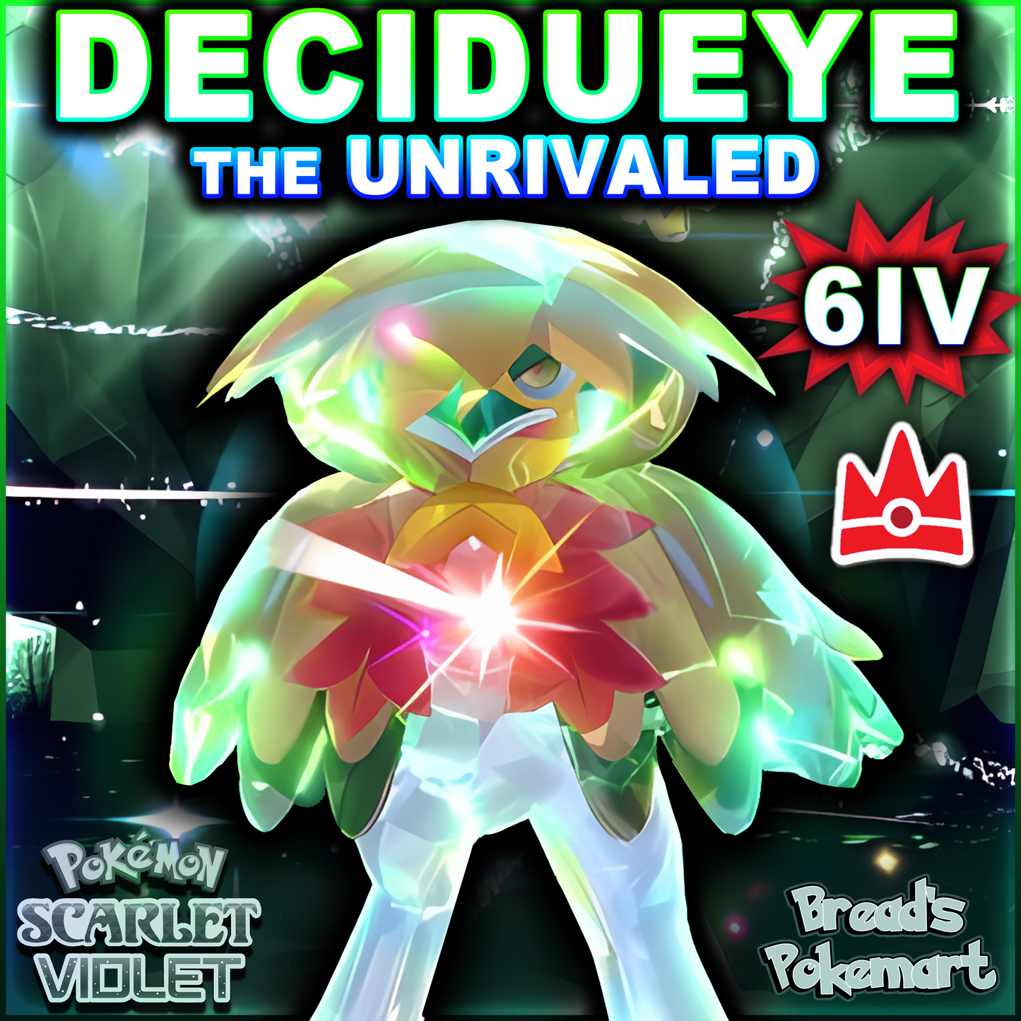 6IV Hisuian Decidueye Unrivaled - Mightiest Mark - Raid Caught - Battle Ready + EVs