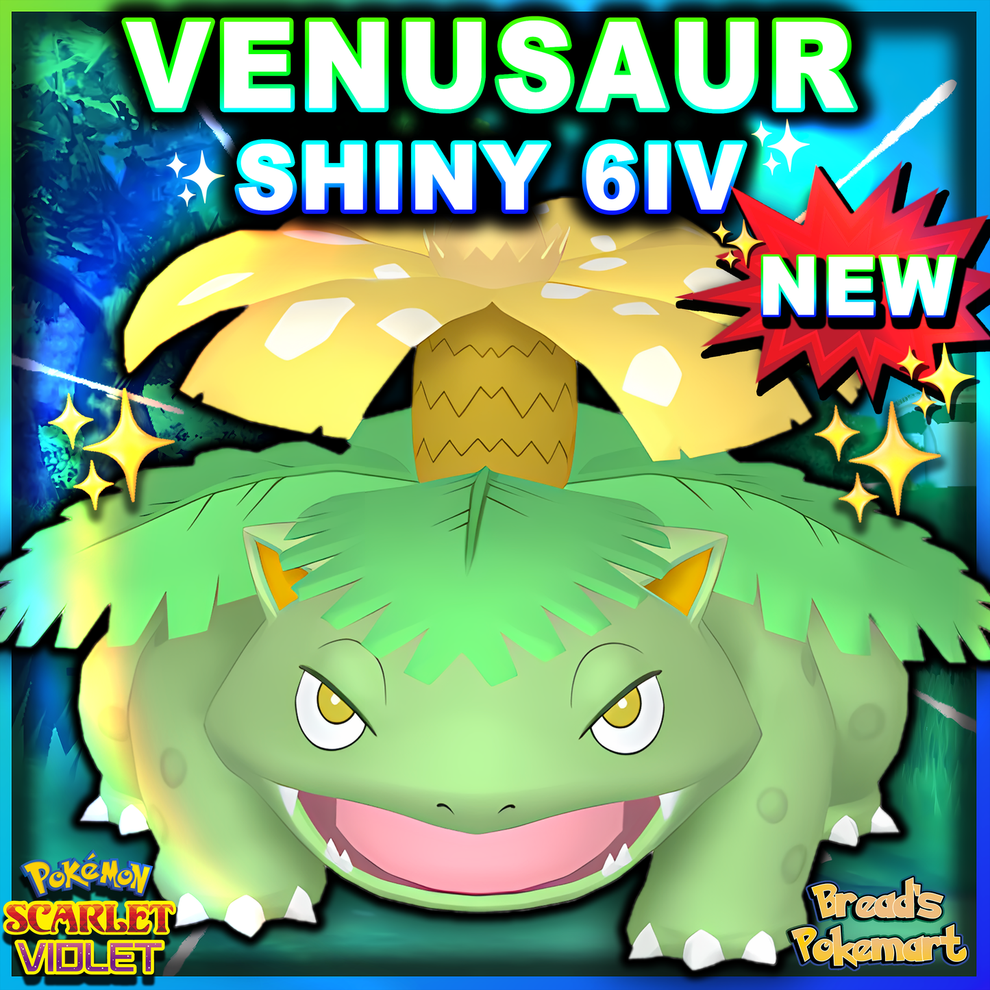 Shiny 6IV Venusaur - lv100 Competitive Battle Ready + EVs