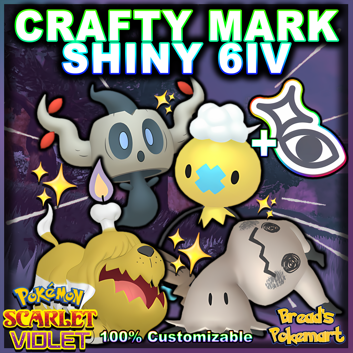 Shiny 6IV Crafty Mark - Phantump, Drifloon, Grevard, Mimikyu - All 4 Pack