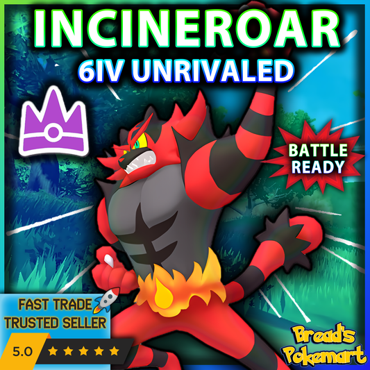 6IV Incineroar Unrivaled - Mightiest Mark - Raid Caught - Battle Ready + EVs