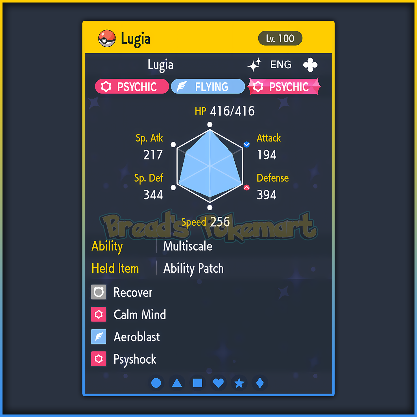 Shiny 6IV Lugia - lv100 Legendary - Battle Ready + EVs