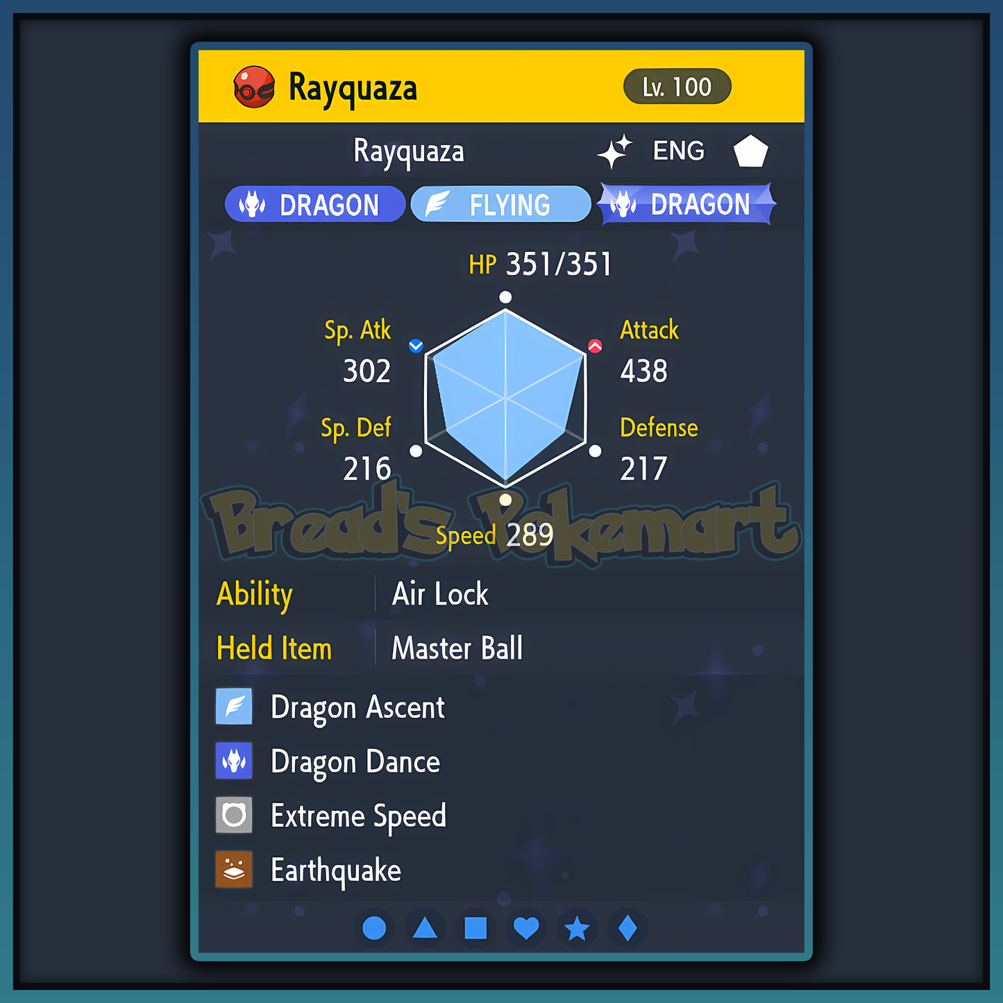 Shiny 6IV Rayquaza - lv100 Legendary - Battle Ready + EVs