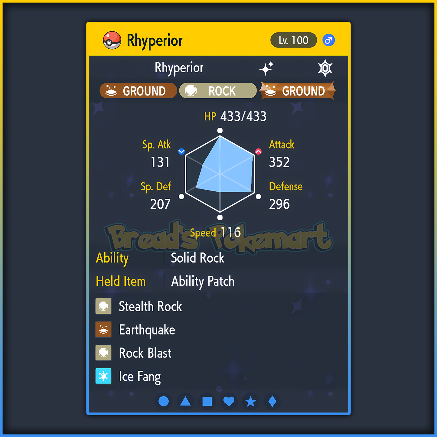 Shiny 6IV Rhyperior - lv100 Competitive Battle Ready + EVs