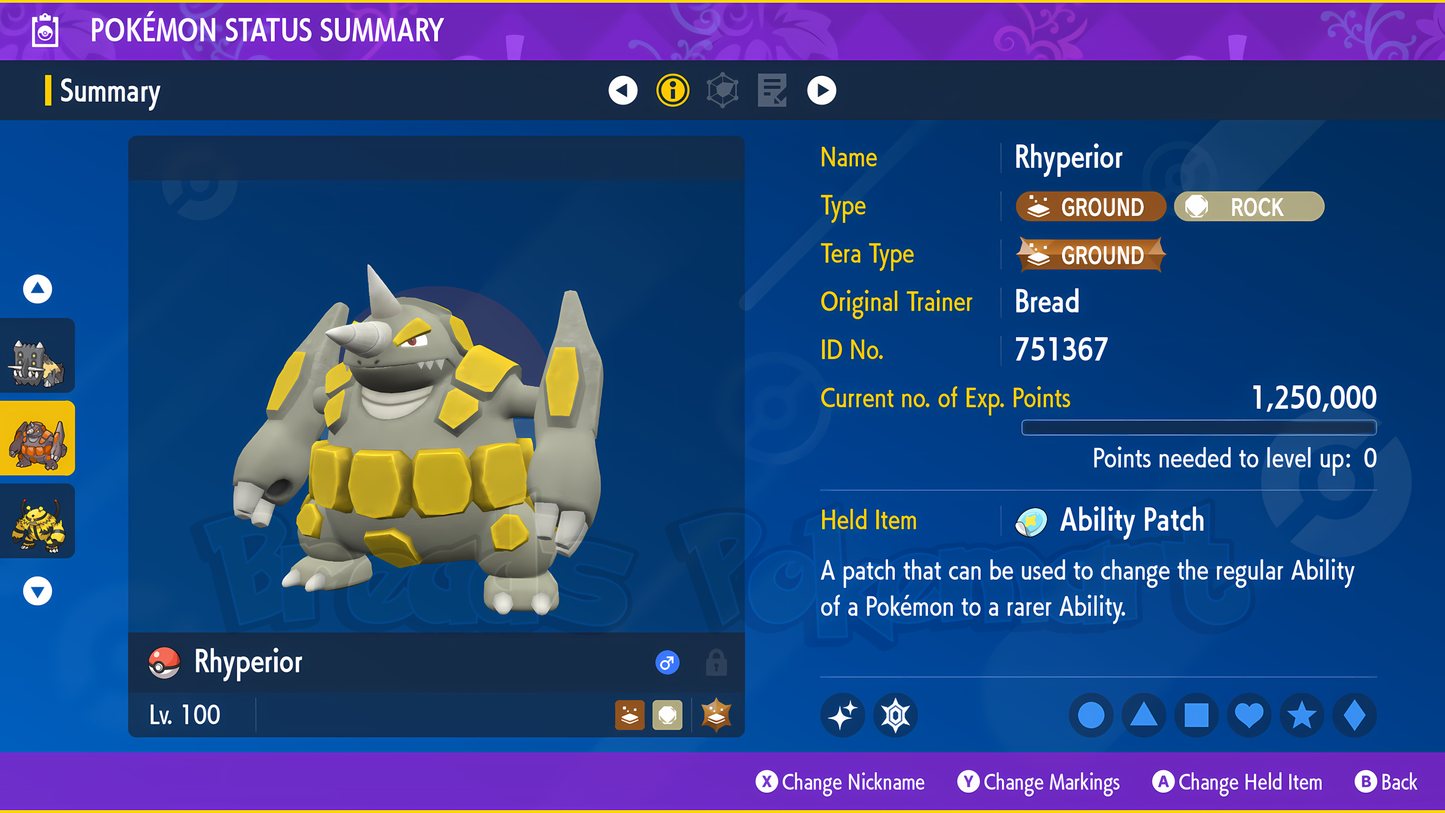 Shiny 6IV Rhyperior - lv100 Competitive Battle Ready + EVs